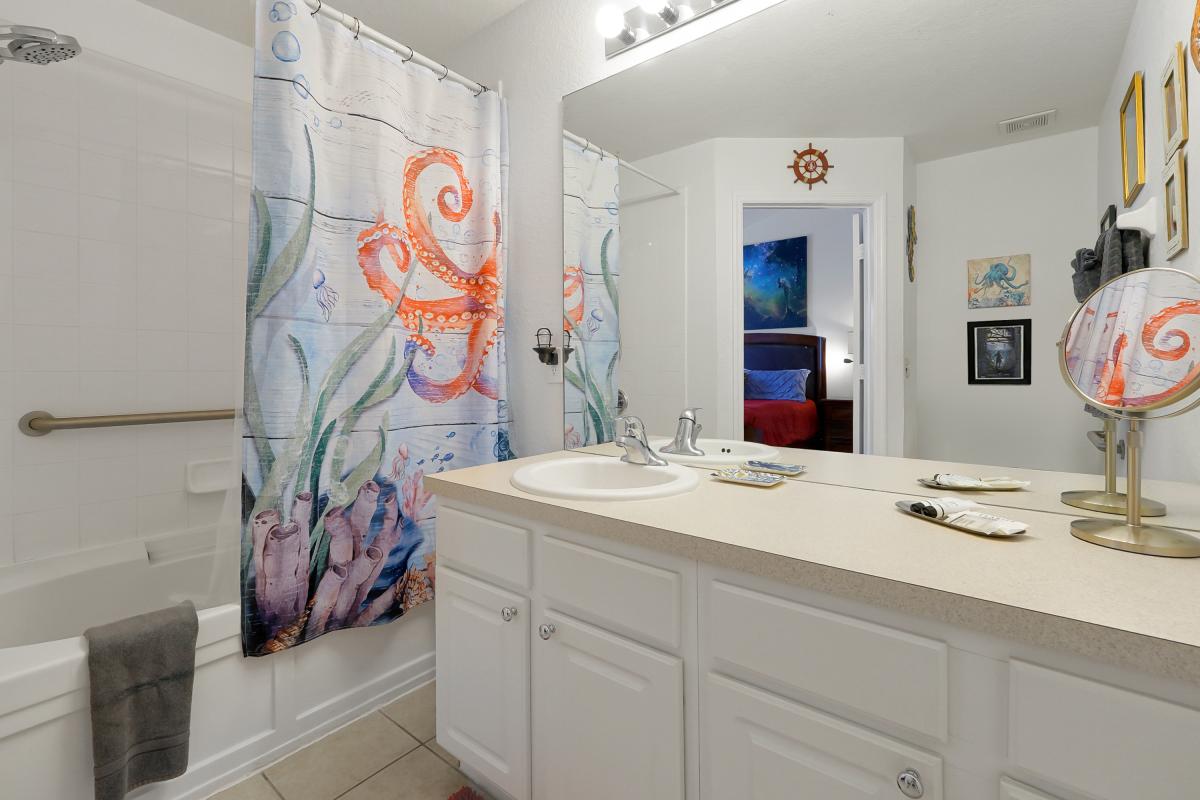 Master bath with safety grab bars.